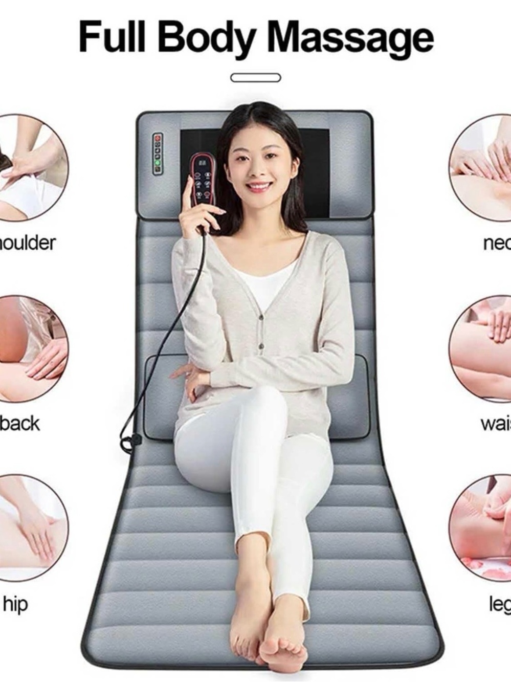 Full Body Electric Neck Shoulders Massage Mat w Heat Vibration Pad Cushion Back
